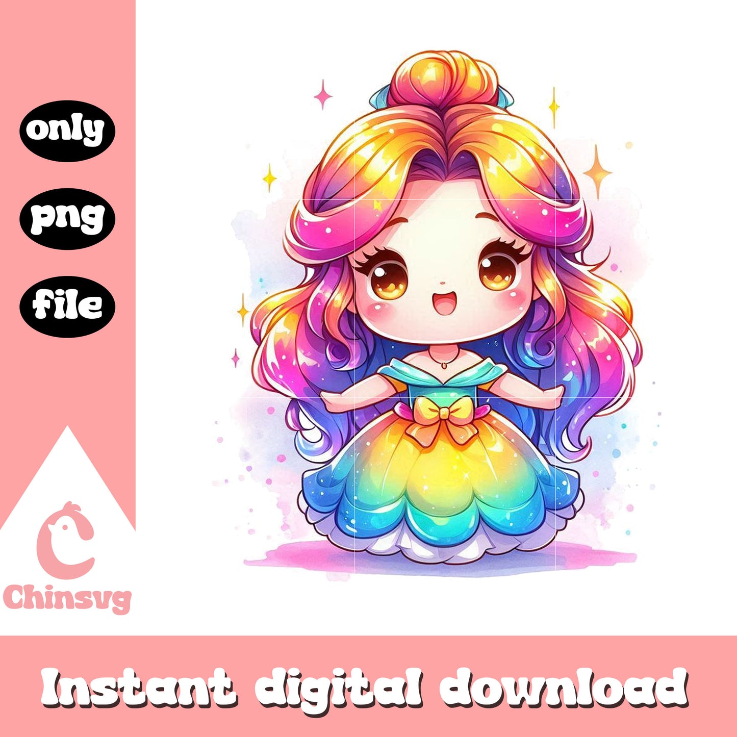 Chibi disney belle watercolor splash png, belle princess png