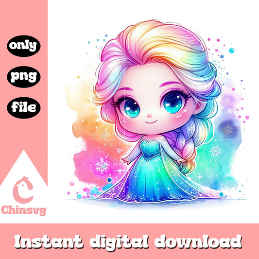 Chibi disney elsa watercolor splash design png, elsa frozen png
