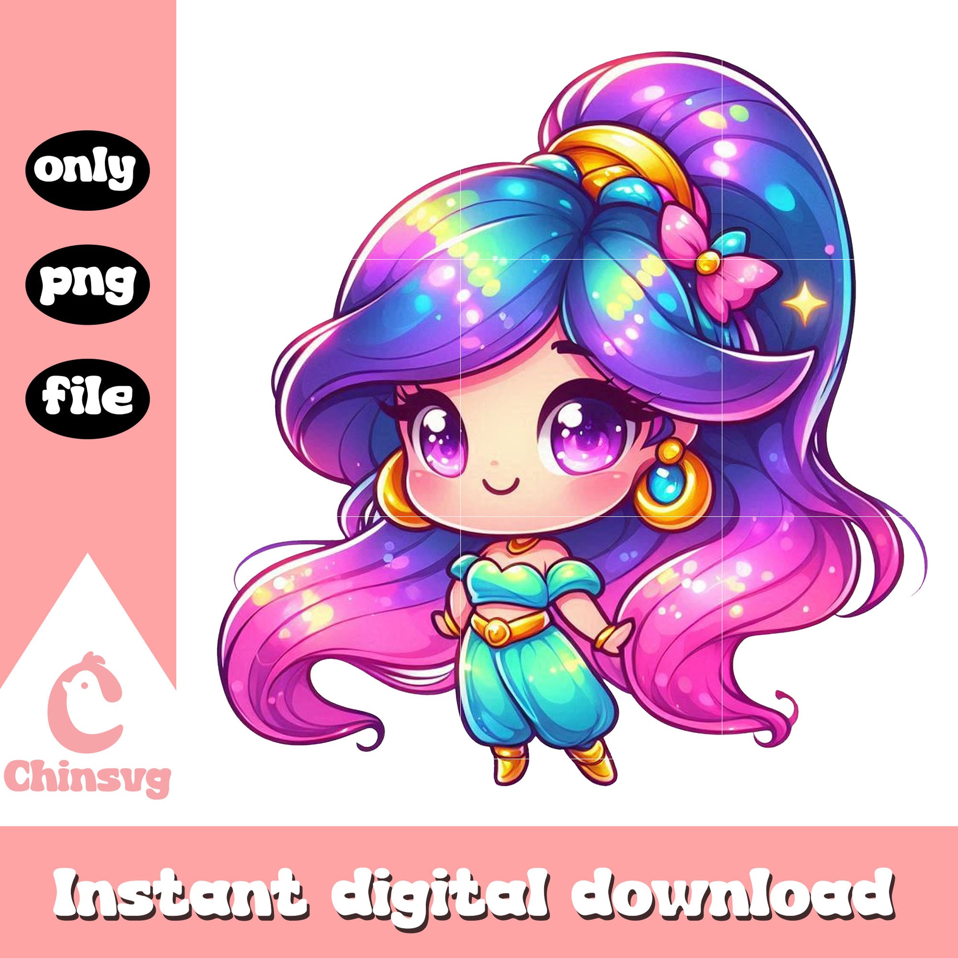 Chibi disney jasmine watercolor splash clipart png, jasmine png