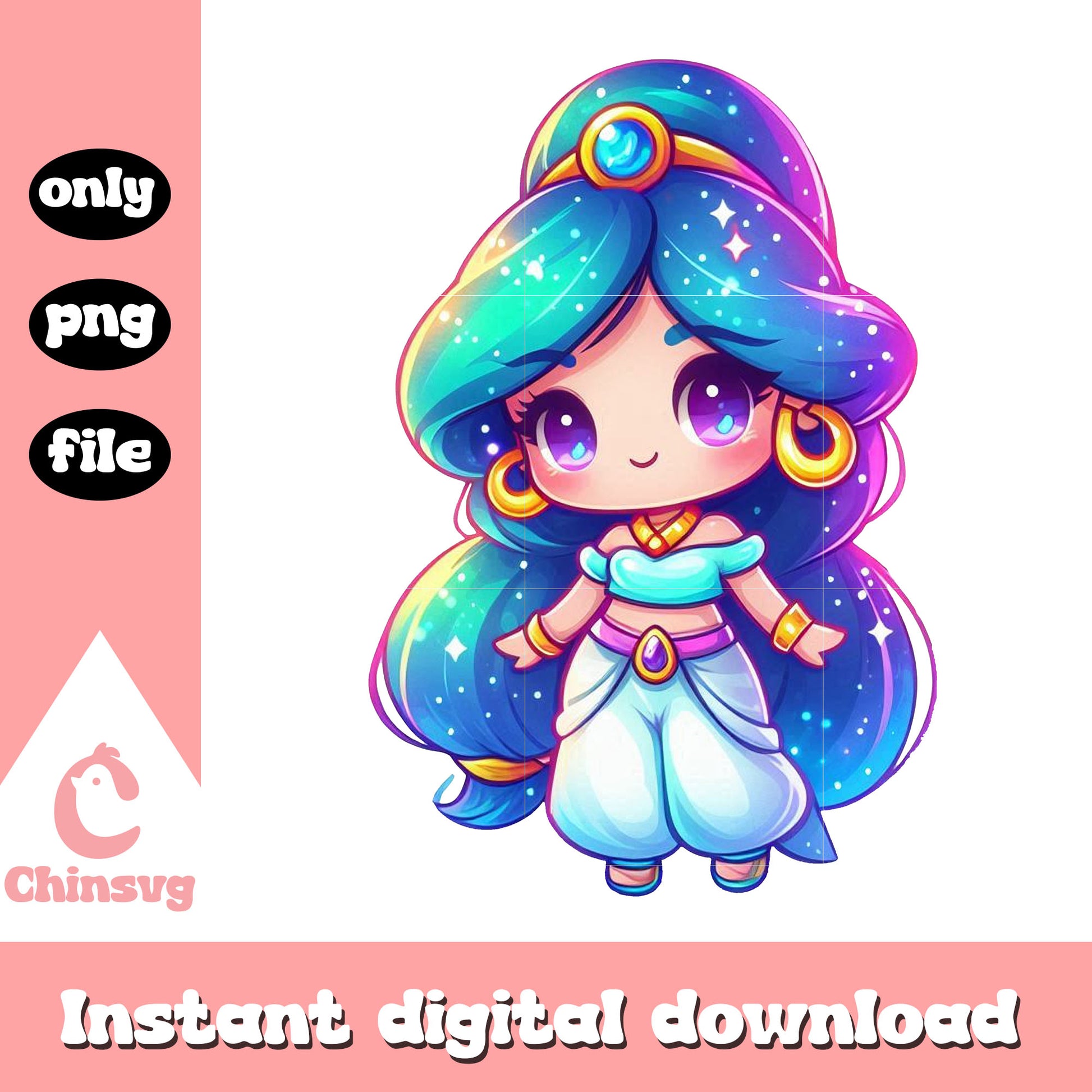 Chibi disney jasmine watercolor splash png, jasmine princess png
