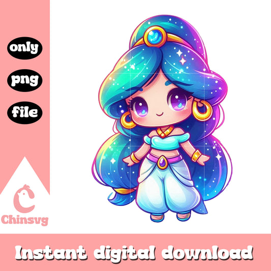 Chibi disney jasmine watercolor splash png, jasmine princess png