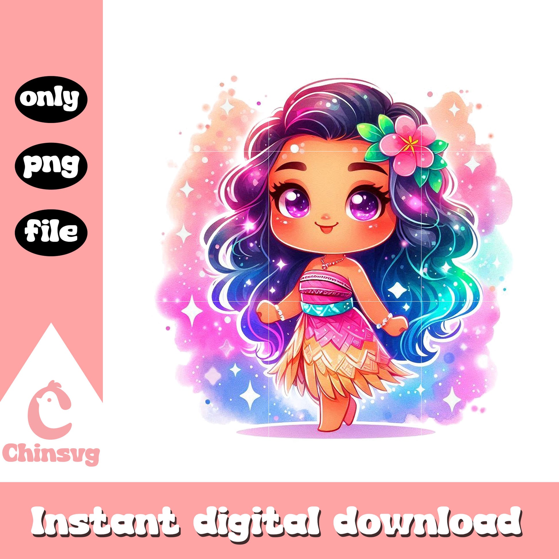 Chibi disney moana watercolor splash png, moana princess png