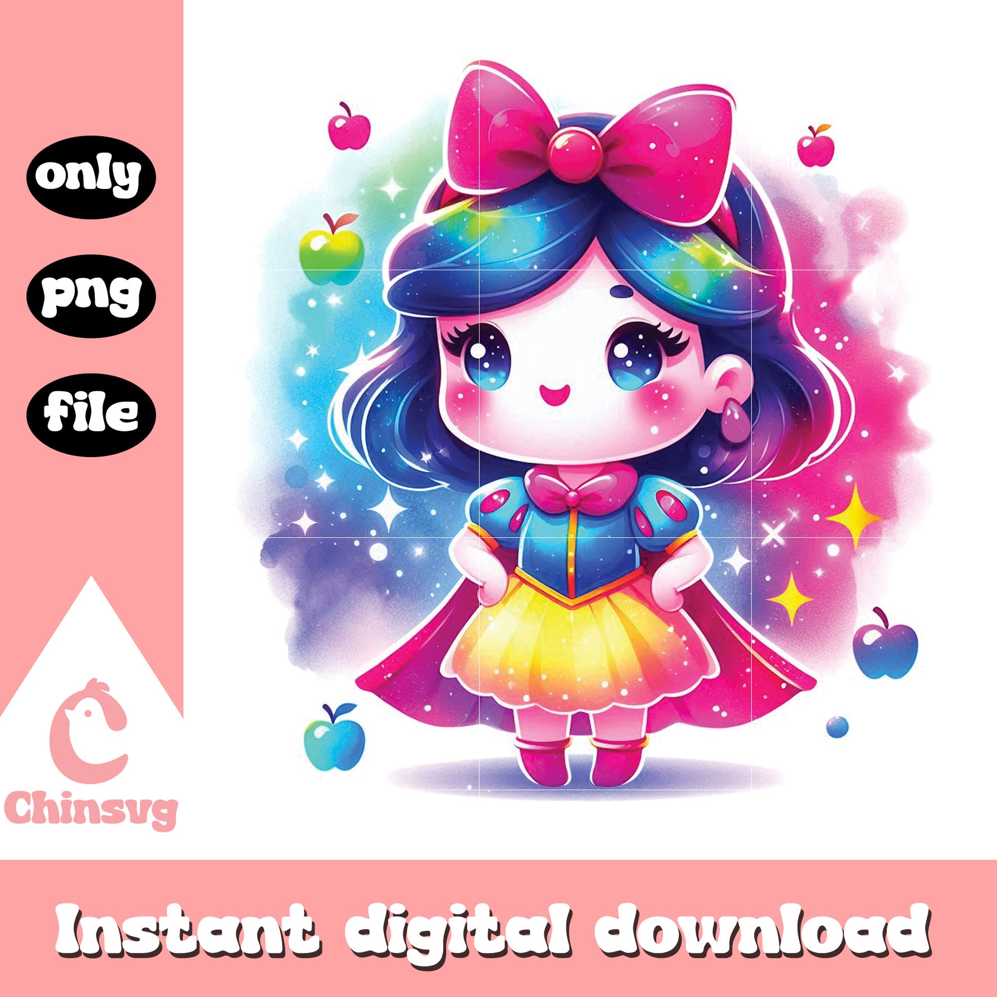 Chibi disney snow white watercolor splash clipart png, snow white png