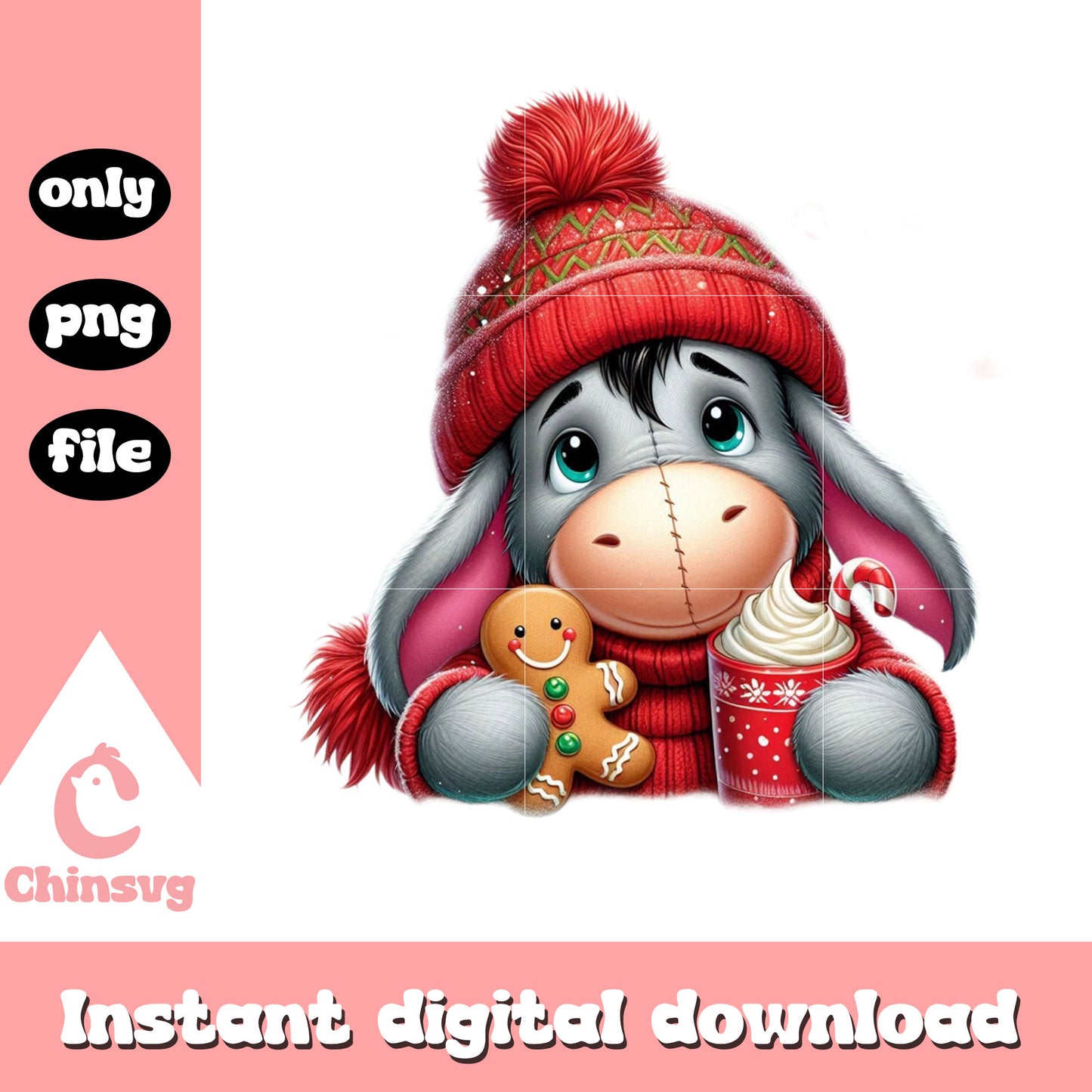 Chibi eeyore cozy christmas gingerbread png, eeyore character png