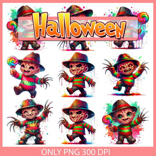 Chibi freddy krueger watercolor bundle png, freddy krueger​ png
