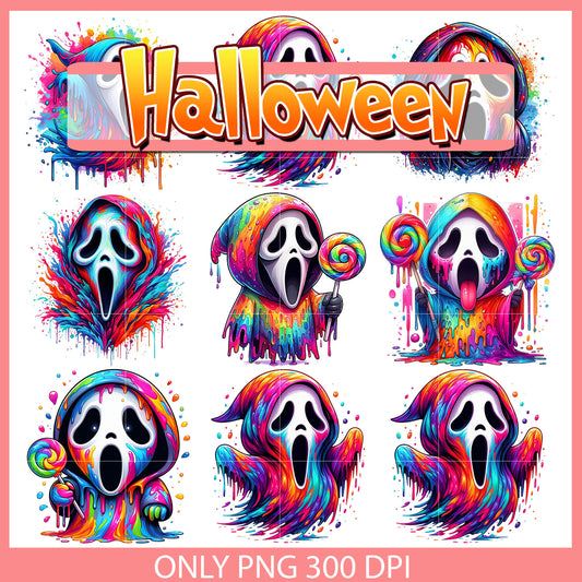 Chibi ghostface watercolor bundle png, ghostface horror​ png
