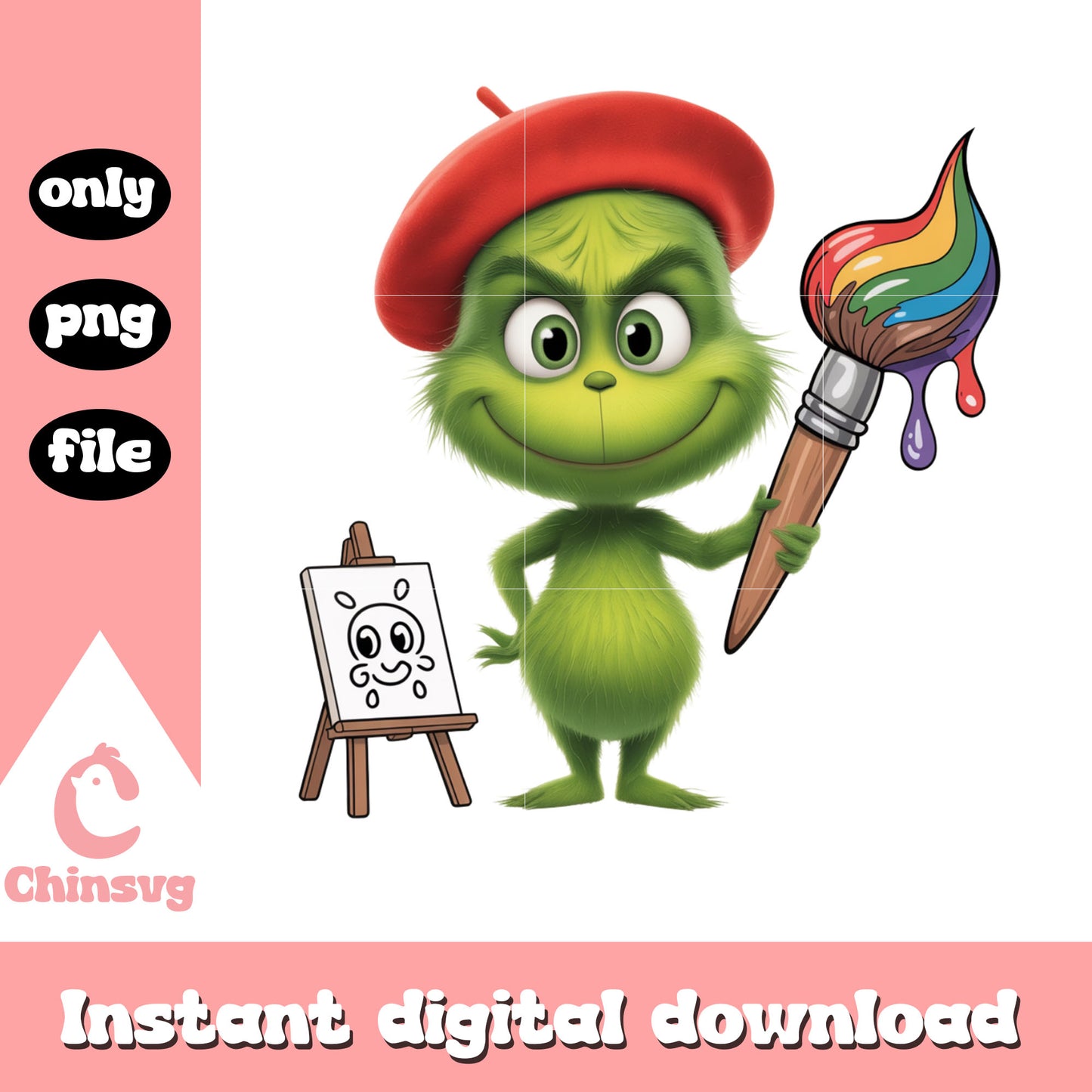 Chibi grinch painting christmas design png, grinch funny png
