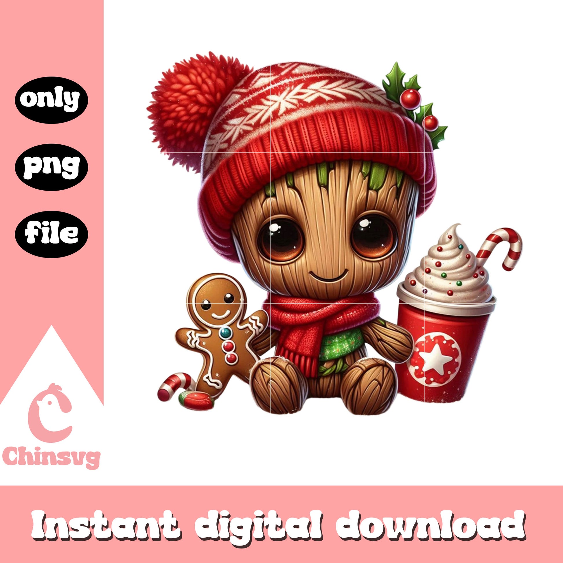 Chibi groot christmas coffee cup png, groot character png