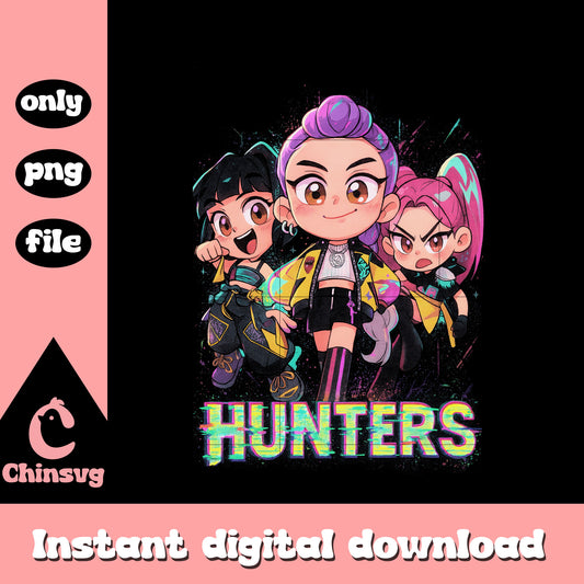 Chibi group girl hunters design png, rumi and friends png