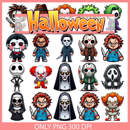 Chibi horror characters design png, horror movie character​ png