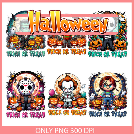 Chibi horror trick or treat bundle png, horror halloween png