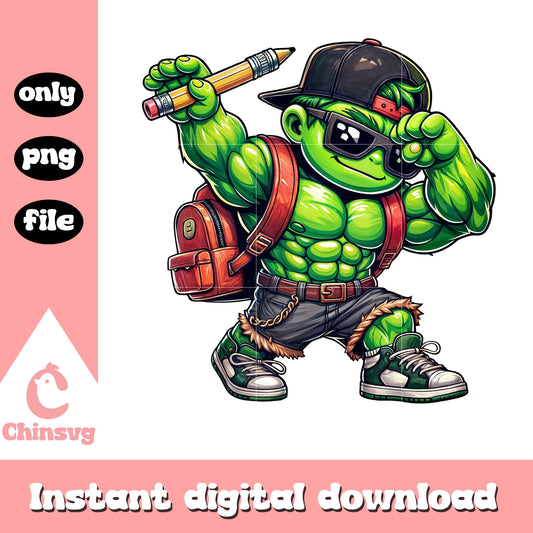 Chibi hulk dabbing back to school design png, hulk art png