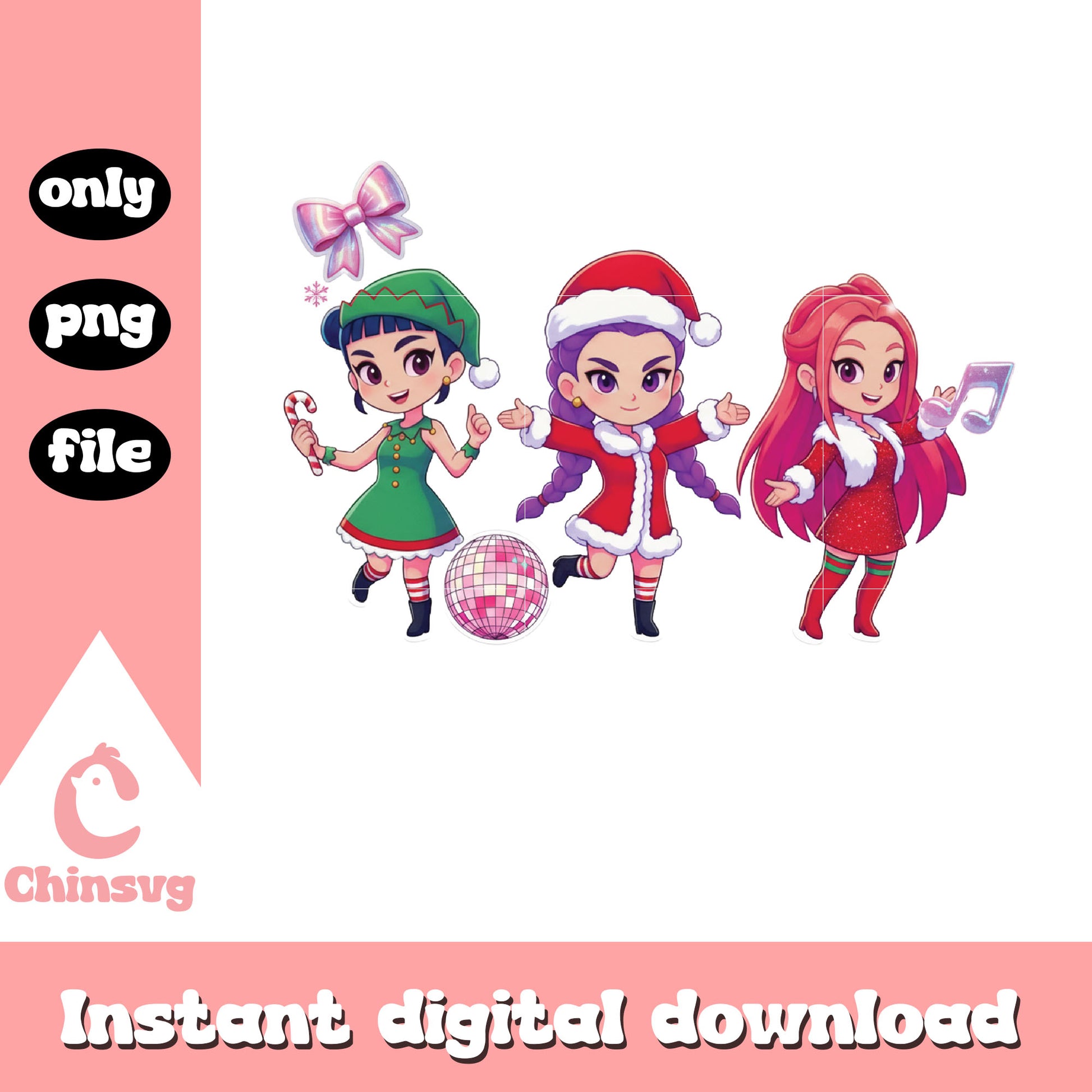 Chibi huntrix christmas concert design png, christmas songs png