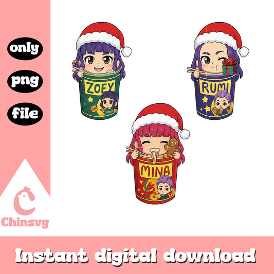 Chibi huntrix christmas ramyeon png, huntrix ramyeon png