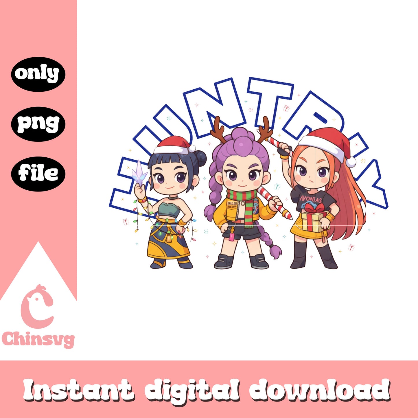 Chibi huntrix kpop hunters xmas holiday png, the huntrix band png