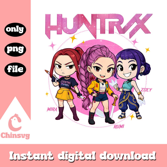 Chibi huntrix members design png, huntrix movie png, kpop hunters png