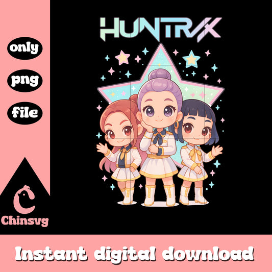 Chibi huntrix members design png, kpop demon hunters cast png