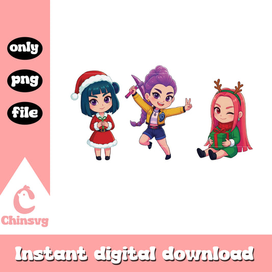 Chibi huntrix on christmas day png, k pop demon hunters huntrix png