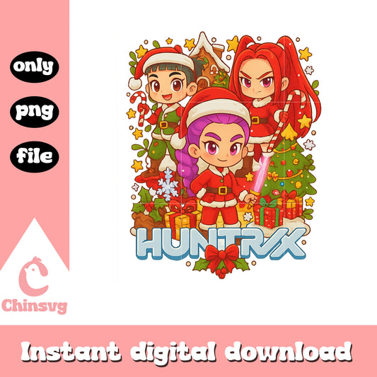 Chibi huntrix santa claus design png, christmas background png