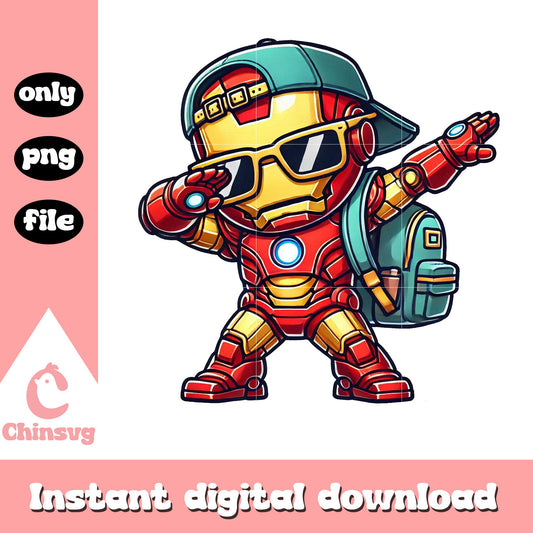Chibi ironman dabbing back to school png, ironman art png