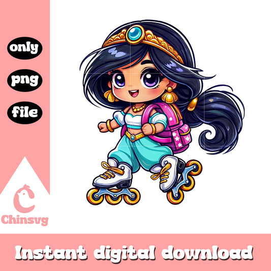 Chibi jasmine roller skating to school design png, jasmine png