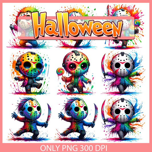 Chibi jason voorhees watercolor bundle png, jason voorhees​ png