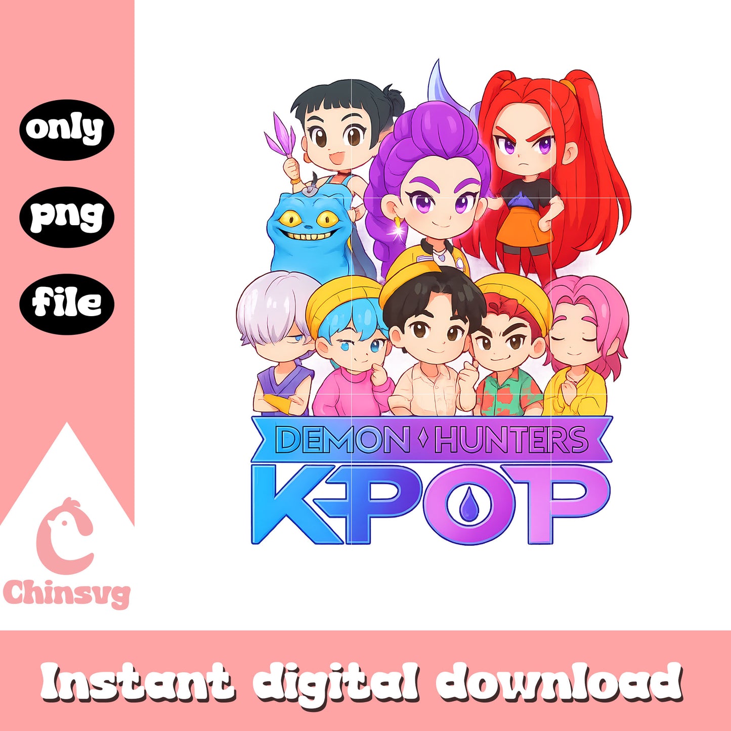 Chibi kpop demon hunters characters png, kpop group png