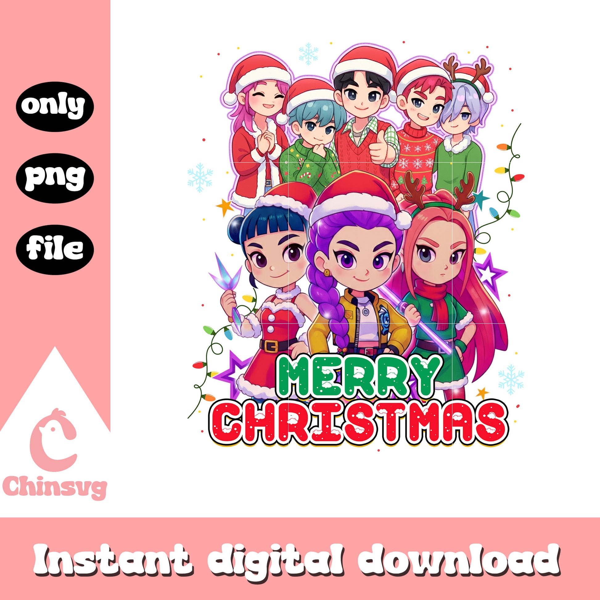 Chibi kpop demon hunters merry christmas png, christmas vacation png