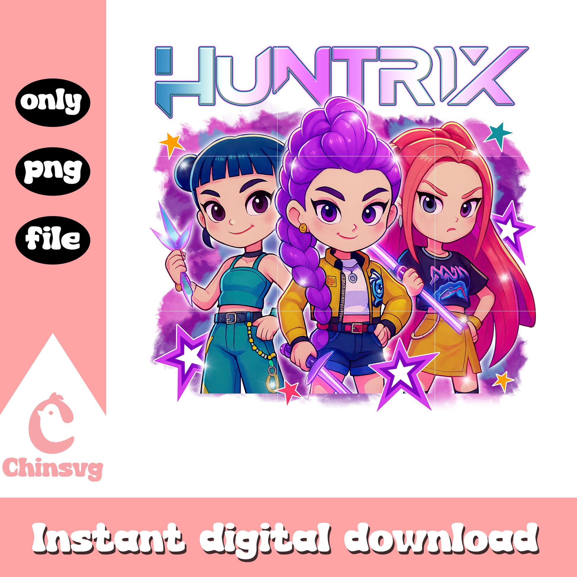 Chibi kpop huntrix band design png, huntrix girl band png, chibi png