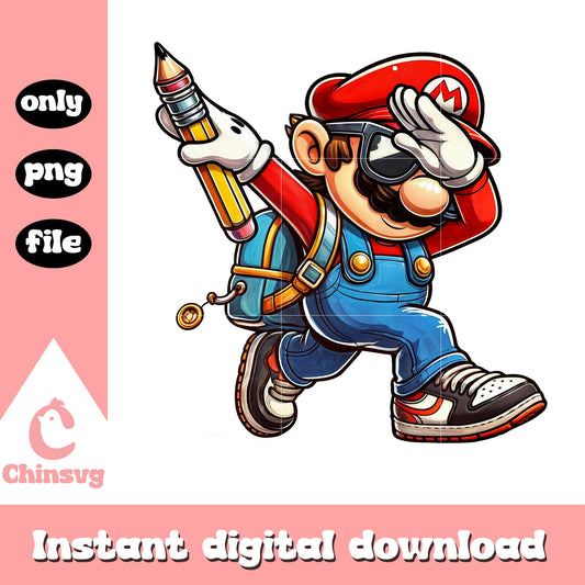 Chibi mario dabbing back to school design png, mario art png