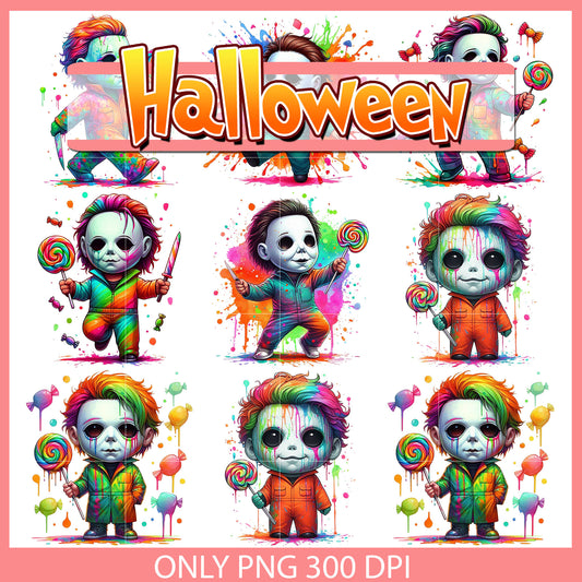 Chibi michael myers watercolor bundle png, michael myers​ png