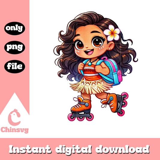 Chibi moana roller skating to school design png, disney moana png
