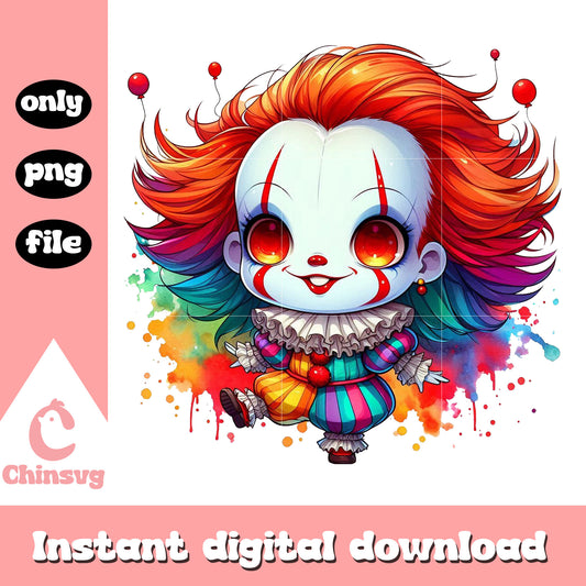 Chibi pennywise colorful halloween design png, happy halloween png