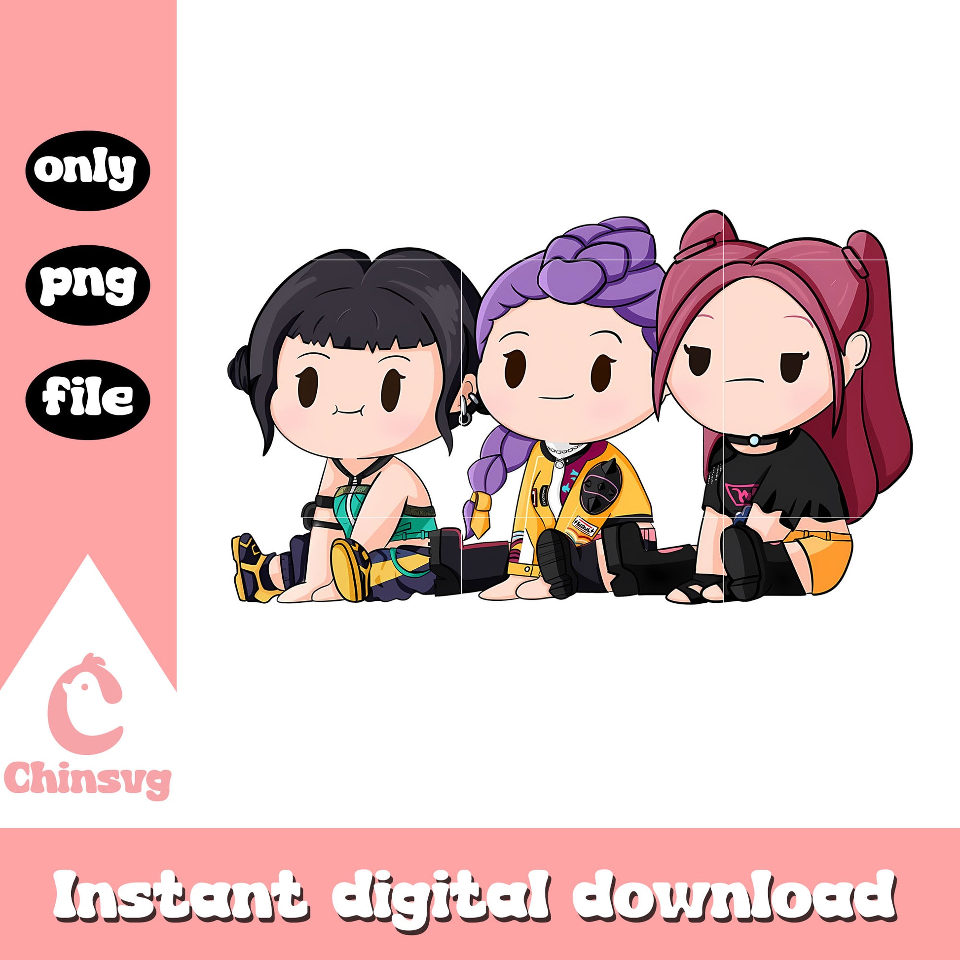 Chibi rumi and friends funny png, huntrix movie png, netflix anime png