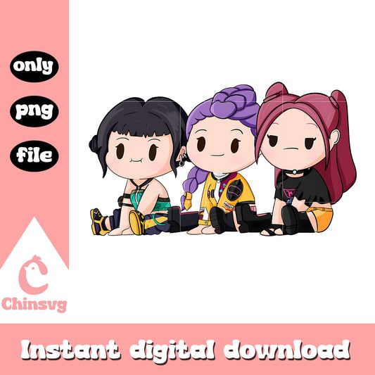 Chibi rumi and friends funny png, huntrix movie png, netflix anime png