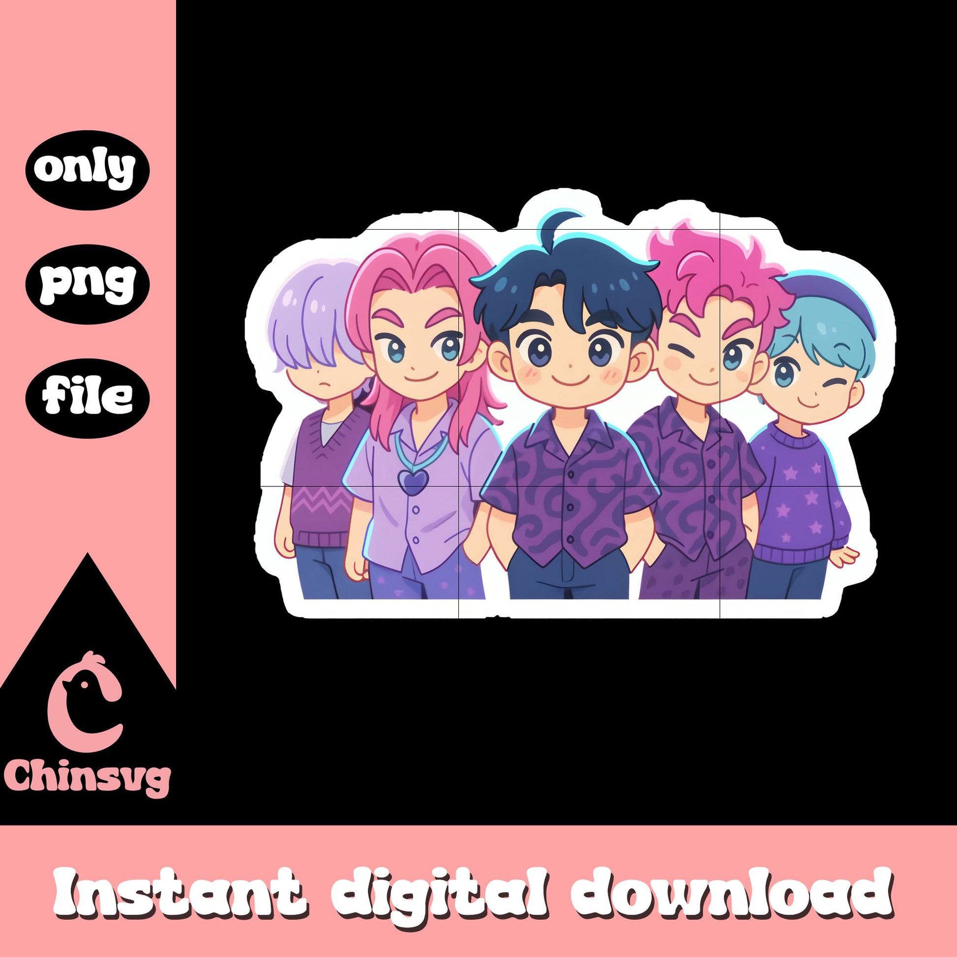 Chibi saja boys members sticker design png, the saja boys png