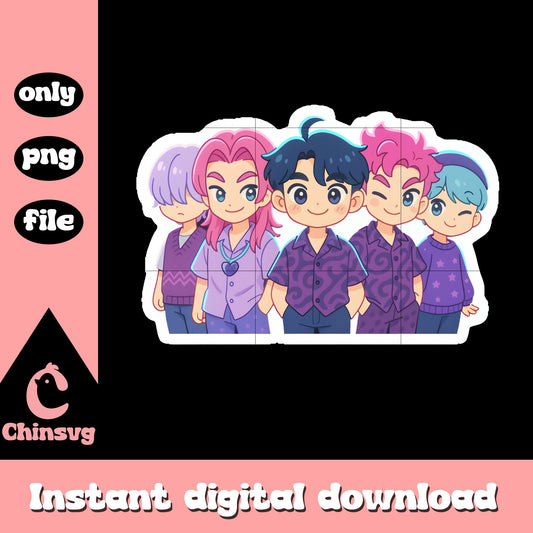 Chibi saja boys members sticker design png, the saja boys png