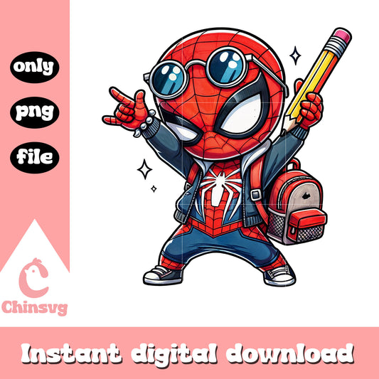 Chibi spiderman posing back to school design png, avengers png