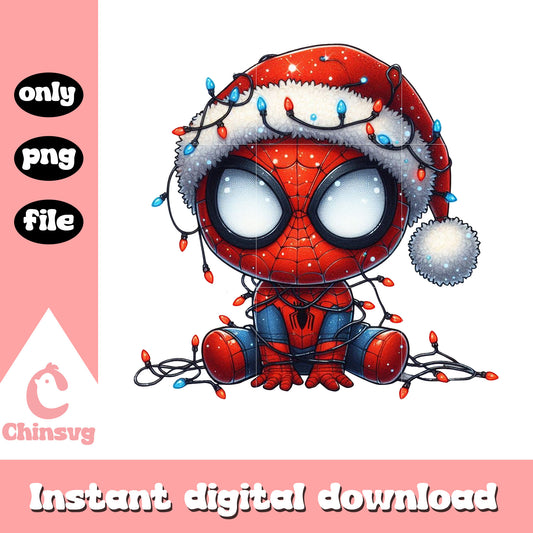 Chibi spider man santa hat png, christmas lights png