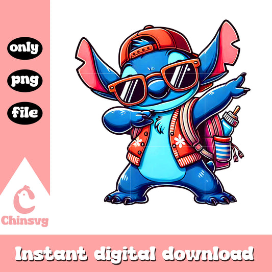 Chibi stitch dabbing back to school design png, disney stitch png