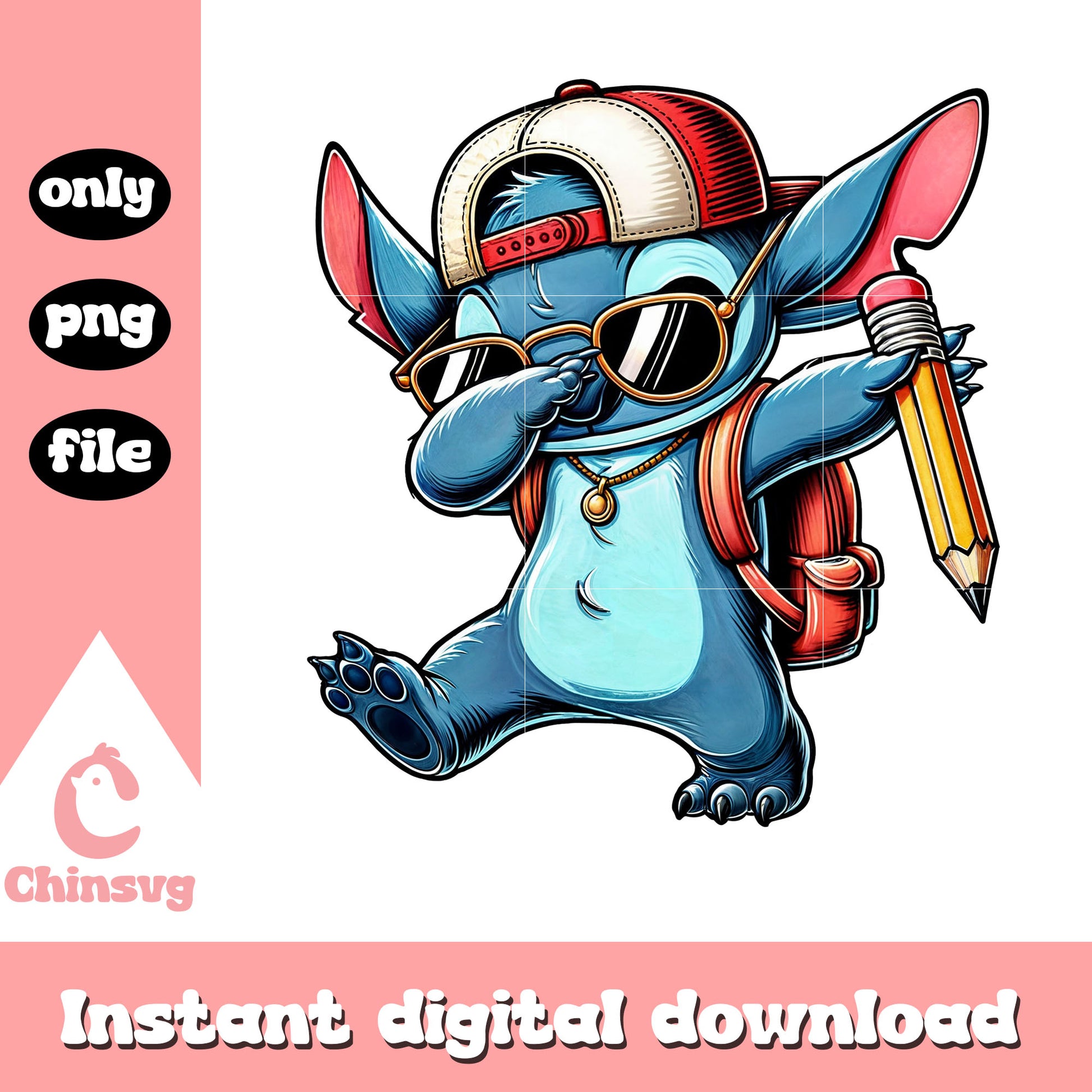 Chibi stitch dabbing back to school design png, stitch art png