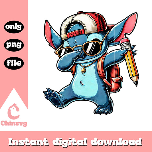 Chibi stitch dabbing back to school design png, stitch art png