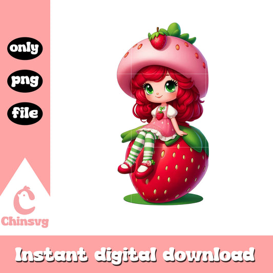 Chibi strawberry cute doll art png, anime strawberry girl png