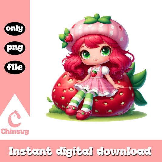 Chibi strawberry cute doll png, strawberry shortcake girls png