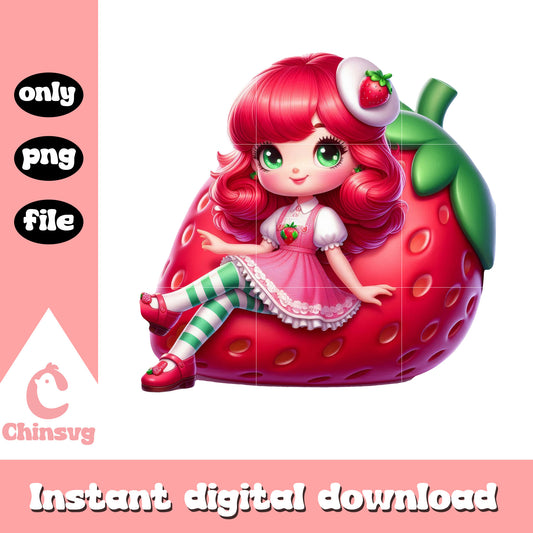 Chibi strawberry doll png, vintage strawberry shortcake doll png