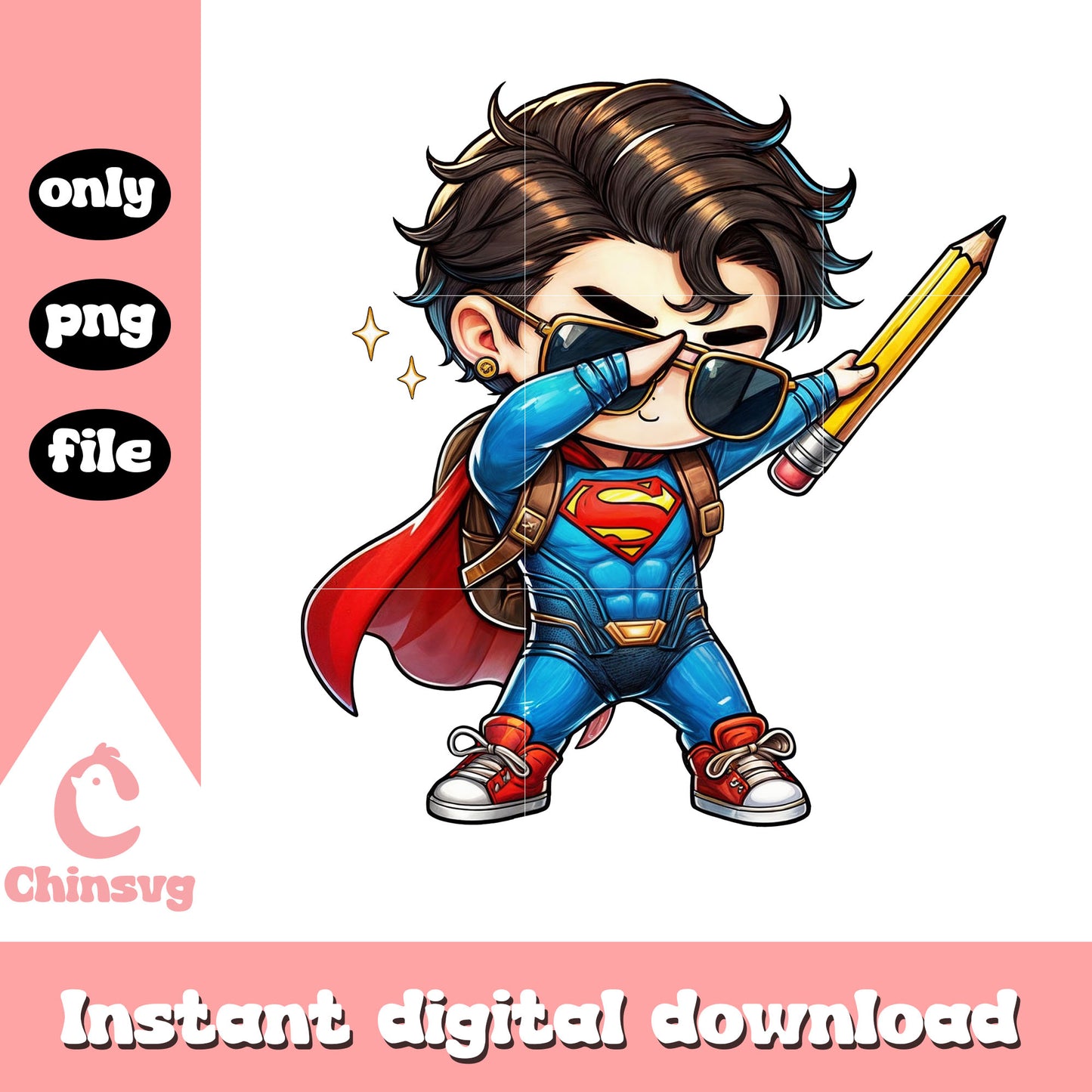 Chibi superman dabbing back to school design png, superman art png