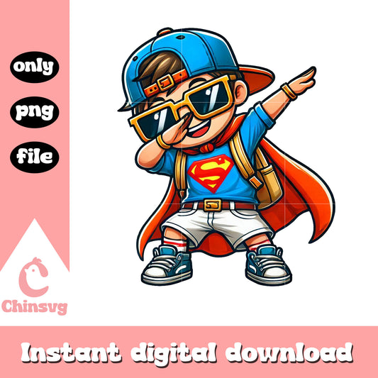 Chibi super man dabbing back to school design png, super man png