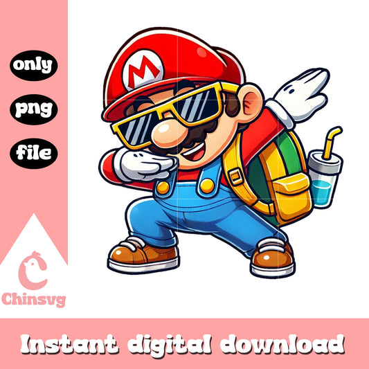 Chibi super mario dabbing back to school design png, super mario png