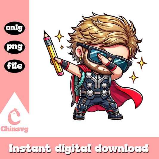 Chibi thor dabbing back to school design png, thor png