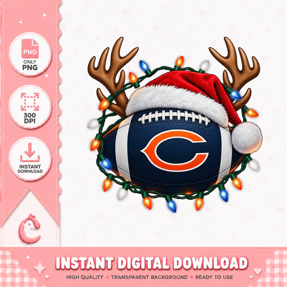 Chicago Bears Christmas Football PNG, Reindeer Antlers, NFL PNG